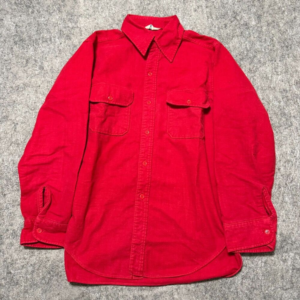 VTG 70s 80s Woolrich Chamois Shirt Size Large Red Heavyweight Cotton Flannel